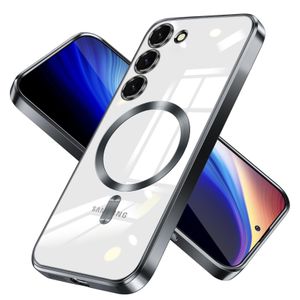 جراب حماية بحواف مطلية لهاتف Samsung Galaxy S23 + Plus، يدعم الشحن اللاسلكي، حماية للكاميرا، سطح مقاوم للخدوش - أسود