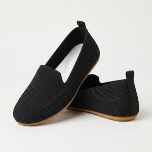 Women's Casual High-Flexibility, Comfortable Knitted Flat Shoes for Everyday Wear - Model LT22-16-6 - Black