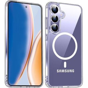 جراب حماية خلفي صلب بسمك 1.5 ملم، جراب مغناطيسي شفاف مضاد للخدش متوافق مع شحن ماج سيف، يوفر حماية من السقوط من الدرجة العسكرية لموبايل جالاكسي S25 بلس 5G/S24 بلس 