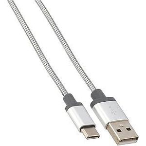 Keendex KX2397 Metallic Type-C Cable for Charging and Data Transfer, 1 Meter - Silver, USB