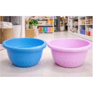 Round plastic laundry bowls are ideal for multiple household uses such as laundry or storage.