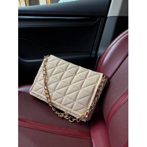 شنطة يد و كروس نسائية من الجلد الصناعي الأنيق - بيج