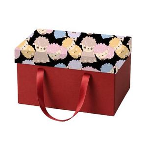 Gift Box Bag with Ribbon Handles, rad and Black, Cute Sheep Pattern, Rectangular Eid Al Adha 