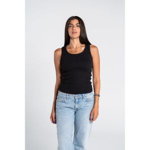 OUTDATED Ribbed Wide Neck Tank Top - Black
