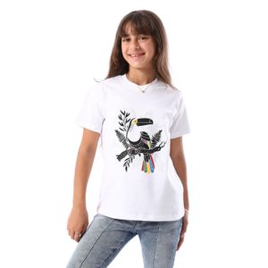 Andora Printed Slip On Relaxed Fit White Girls' T-Shirt