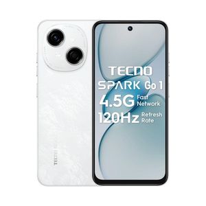Tecno هاتف سبارك جو 1 ثنائي الشريحة بلون أبيض لامع وذاكرة وصول عشوائي سعة 4 جيجابايت وسعة 128 جيجابايت