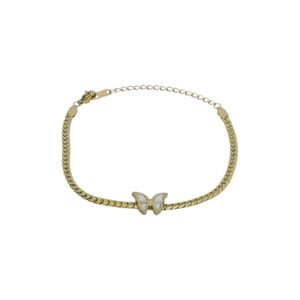 3Diamonds Stainless Steel Herringbone Bracelet With Butterfly Charm For Women - Gold