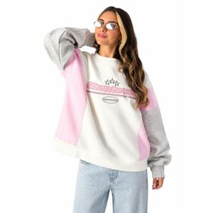 Casual Oversized Printed Sweatshirt for Women - White/Pink/Grey Color Block