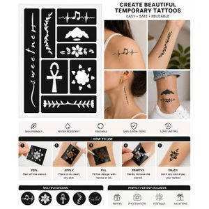 5 Sheets Temporary Tattoo Stencil Set – Reusable Henna Style Body Art Templates