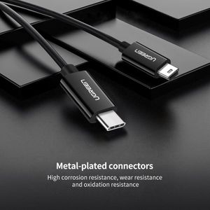 Ugreen كابل USB-C إلى Mini USB ذكر إلى ذكر بطول 1 متر (أسود) 50445