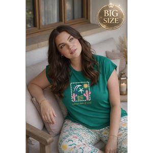 بيجامة صيفي حريمي نص كم – قطن سنجل ليكرا – مقاس حر (70–120 كجم)