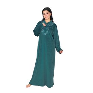 Dadoush Dadosh Womens Long Velvet Embroidered Shirt Black Blue Green Elegant Home Comfort Nightgown Winter Women Abaya Petit