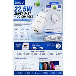 Dadu DC-171 Premium 22.5W Superfast Charger with Type-C Cable, Support SuperVooc-Turbo & QC