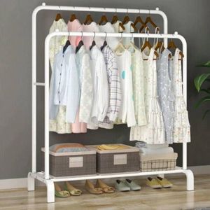رف ملابس معدني متعدد الاغراض من لوكسير، قطعة واحدة مع رف سفلي/ شماعة معطف وجاكيت، منظم تخزين لغرفة النوم والمنزل - حامل عرض فريد (ابيض/ 150  110  40 سم)