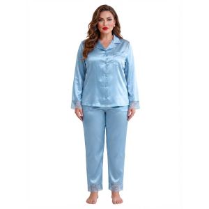 بجامة نسائية باللون الBaby Blue، موديل 909، تصميم أنيق بياقة كلاسيكية وتفاصيل زخرفية على الكتفين، مثالية للراحة والاسترخاء في المنزل