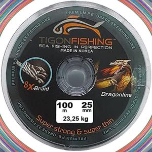 Tigon Braided Fishing Line made in Korea 8x multi color 100 Meter contentious Size 25