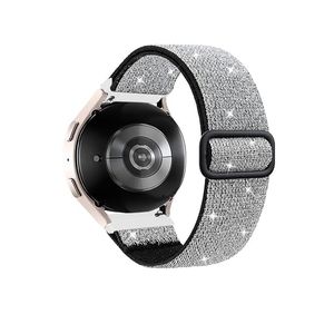 سوار نايلون حلقي 20 مم لساعات سامسونج جير سبورت/ووتش 6/ووتش 4/ووتش 5/ووتش 5 برو/إس 2 كلاسيك/أكتيف 2 (40 مم/44 مم)/أمازفيت جي تي إس 2/3/جي تي إس 4/4 ميني/بيب 3/برو/جي تي إس 2 ميني/جي تي إس 2 إي/بيب يو (أسود/فضي)