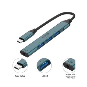 Onten  otn-9706 4 in 1 USB C to USB 3.0 Hub with 3.5mm Jack Adapter Audio Out Mic In