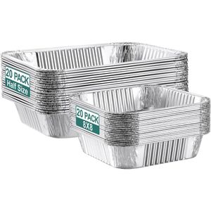 40 Pack Disposable Aluminum Foil Pans Assorted Sizes - 20 Large 10.25x12 Half Size Aluminum Pans & 20 Small 8x8 Tin Foil Baking Pans, Tin Trays Containers for Meal Prep, Food Cooking, Roasting