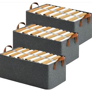 طقم منظمات تخزين قماش 3 قطع بمقابض بنية وقوائم معدنية داخلية للتثبيت - رمادي