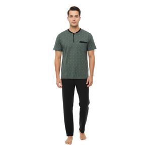Jet طقم بيجامة صيفي للرجال طباعة على الجزء العلوي -بنطلون سادة
