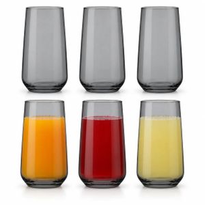 Pasabhace Allegra Gray Long Drinking Glasses Set of 6, 470 ml Smoky Grey Glass Tumblers, Tall Water and Juice Glasses for Cold Drinks, 15 cm, Made in Turkey