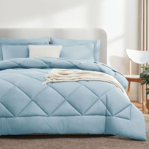 طقم لحاف فايبر - مكون من لحاف و2 كيس مخدة مقاس 50 * 70 سم (لون أزرق فاتح، مقاس اللحاف 1.80 * 2.30 م)