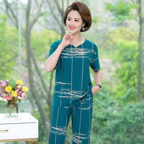 Fashion (Blue)2 Piece Sets Women Summer T-shirt And Pants Summer Two Piece  Set Tops And Pants Middle-aged Print Plaid Casual Women JIN @ Best Price  Online