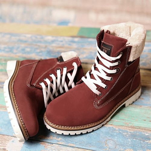 Buy Darkwood Genuine Leather Fur Lace Up Boot For Women - Brick in Egypt