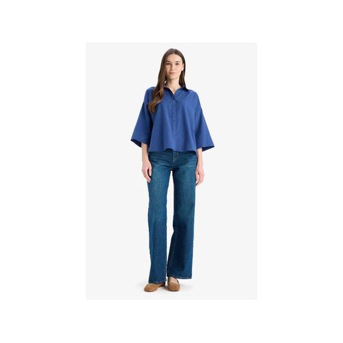 product_image_name-Defacto-Woman Shirt Neck Regular Fit Long Sleeve Shirt - Blue-2