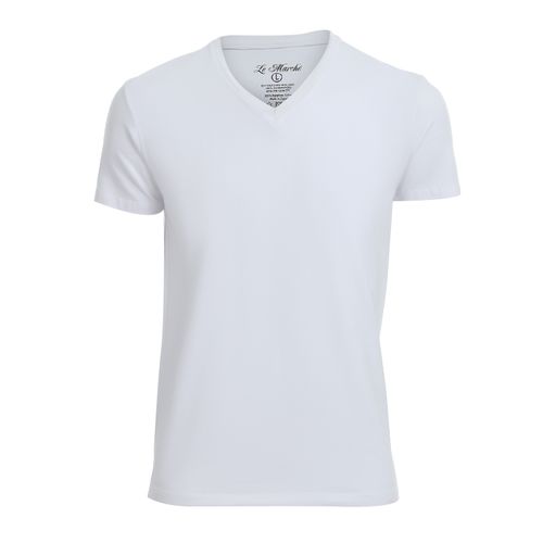 اشتري lemarche Solid V-Neck Men Casual T-shirt - White في مصر