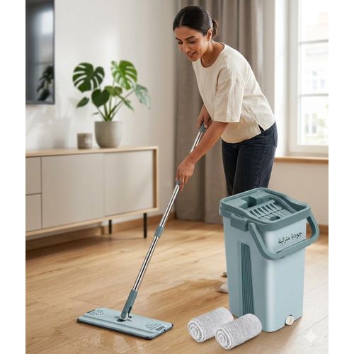 Generic مساحة MOP مسطحة مع 2 غيار، شرشوبة قابلة لإعادة التعبئة مع جردل للمساحة المطاطية ومقبض قابل للتمدد من ستانلس ستيل - image 3