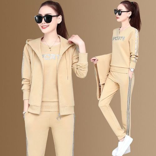 Fashion (beige)Fashion Tracksuit 3 Piece Sets Women Spring Autumn