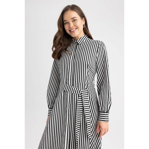 product_image_name-Defacto-Woman Shirt Neck Shirt Dress Long Sleeve Woven Dress - Black-2