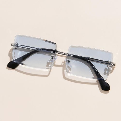 Generic Rectangle Cut Rimless Sunglasses Designer Party Silver Leg