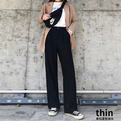 Fashion (1 Black-longer)Y2K Pants Women Casual Spring Classic Fashion  Simple Zipper Fly Mujer BF Bottoms Pantalones Straight Female All-match High -waist DOU @ Best Price Online