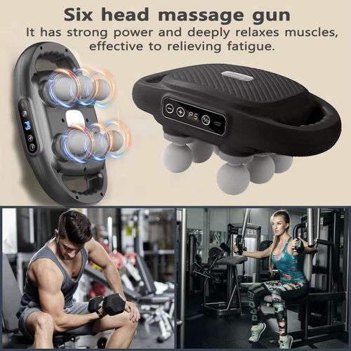 product_image_name-Generic-مسدس مساج لاسلكي قابل لإعادة الشحن مع 6 رؤوس و9 أوضاع وشاشة LCD - رمادي-1