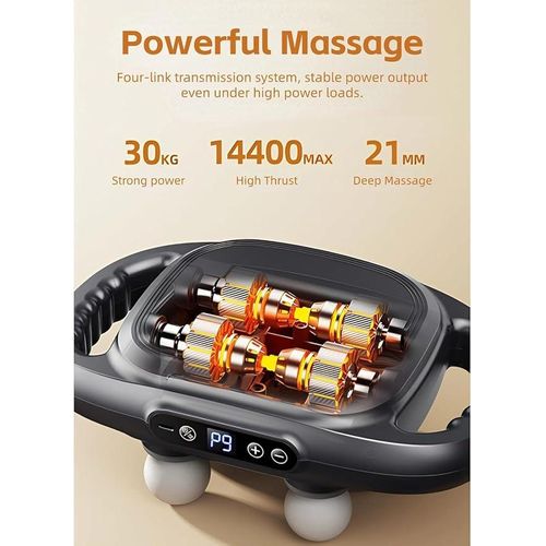 product_image_name-Generic-مسدس مساج لاسلكي قابل لإعادة الشحن مع 6 رؤوس و9 أوضاع وشاشة LCD - رمادي-3