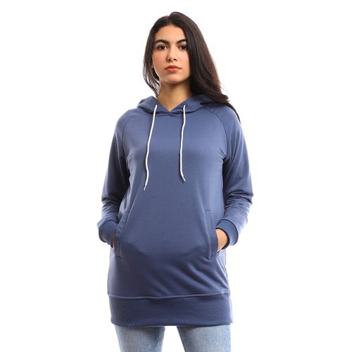 Kady Two Side Pockets Plain Hoodie - Dusty Blue @ Best Price Online