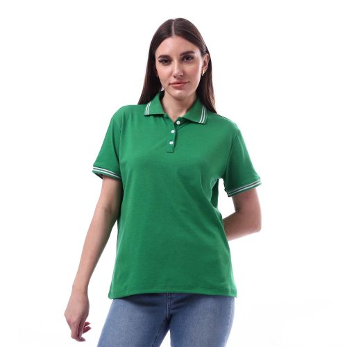 product_image_name-Andora-قميص بولو نسائي بأزرار من أندورا، بياقة مطوية، بلون أخضر-1