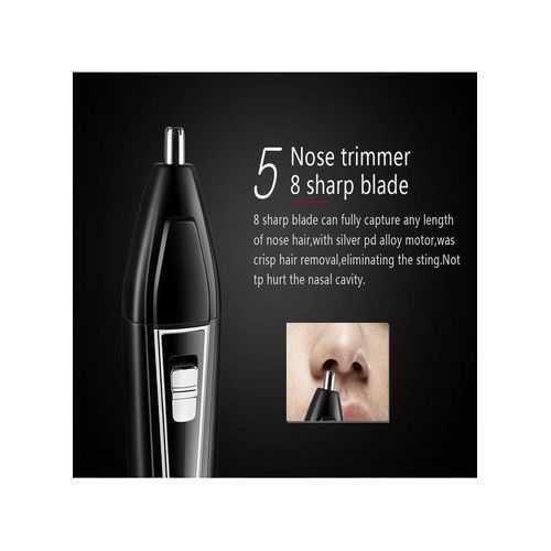 product_image_name-Kemei- KM-6558 3-in-1 Rechargeable Nose Trimmer & Hair Clipper – Multi-Function Beard Shaver, Ear & Nose Hair Remover, Sideburn Trimmer with 4-Level Adjustable Comb – Black/Silver-2