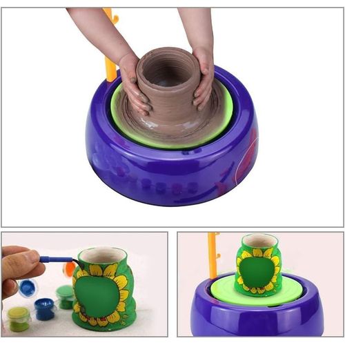 product_image_name-Generic-عجلة فخار، استوديو الفخار DIY مع مريلة، نشاط حِرفي مع ملصقات، استوديو الفنان آلة سيراميك مع طين يجف في الهواء، لعبة تعليمية للأطفال المبتدئين-2