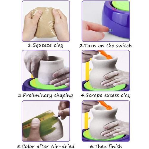 product_image_name-Generic-عجلة فخار، استوديو الفخار DIY مع مريلة، نشاط حِرفي مع ملصقات، استوديو الفنان آلة سيراميك مع طين يجف في الهواء، لعبة تعليمية للأطفال المبتدئين-6