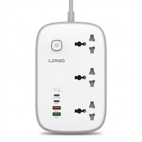 product_image_name-Ldnio-مشترك كهرباء ذكي SC6 بقوة 45 واط شحن سريع 3 مقابس يونيفرسال و4 منافذ USB (2 Type-C PD) سلك 2 متر 3250 واط للمنزل والمكتب حماية ضد الحريق - أبيض-4
