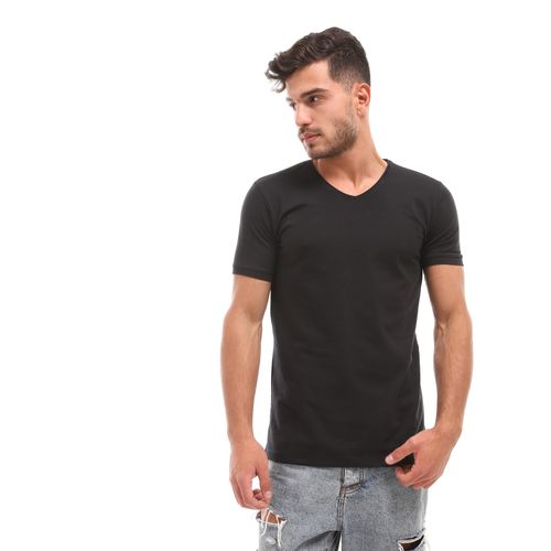 Buy Izor Basic Cotton V-Neck Solid T-Shirt - Black in Egypt