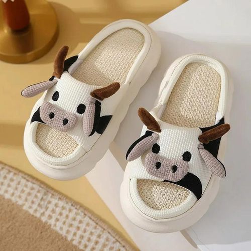 Generic Women Milk Cow Linen Slippers Four Seasons Men Indoor Sandals Adults Cartoon Slides Couples Cute Breathable Home Shoes Best Price Online Jumia Egypt