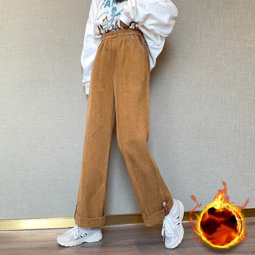 Corduroy Harlan Straight Pants For Women Solid Warm Loose Casual Women Pant  2021 Autumn Winter Korean College Style Trousers