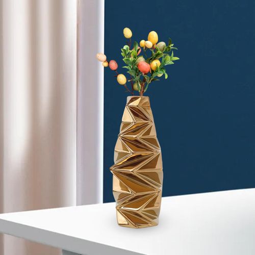 Stylish Ceramic Vase - White & Golden, Contemporary Design