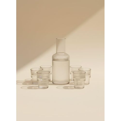 product_image_name-Generic-Ribbed Glass Water Carafe & Tumbler Set – 7 Piece Clear-1