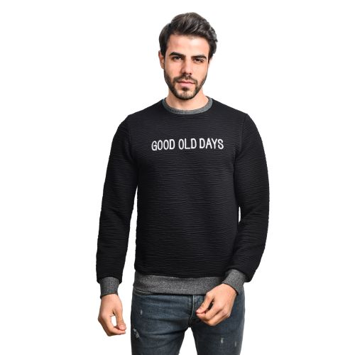 Town Team Chest Logo Round Neck Sweat shirt - BLACK